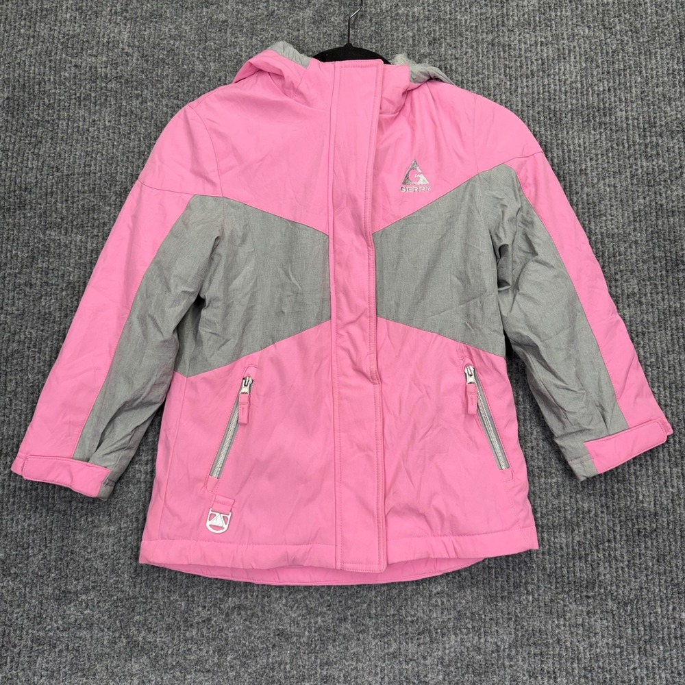 Gerry Girls Pink Gray Colorblock Hooded Winter Jacket Size Small 7/8